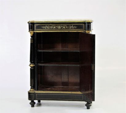 Black lacquered wood high cabinet, opening...