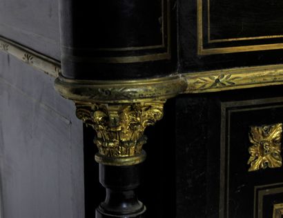 Black lacquered wood high cabinet, opening...