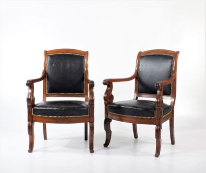 Pair of slightly upturned mahogany and mahogany...