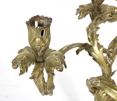 Pair of four-light gilt bronze candelabra...
