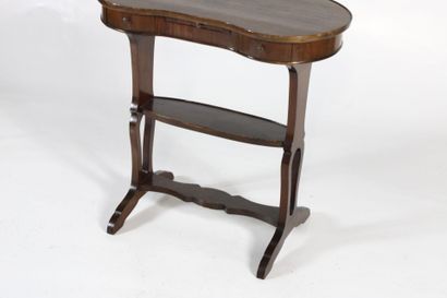 Oak kidney-shaped table opening with two...