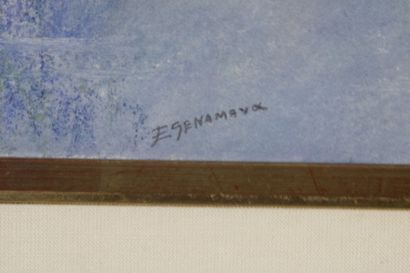 Eugène SENAMAUX (XXE)
Paysage lacustre 
Pastel...