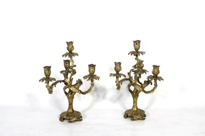 Pair of four-light gilt bronze candelabra...