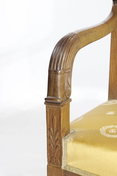 Pair of straight-back armchairs in natural...