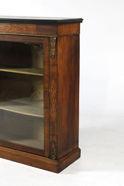 Walnut display case opening with a front...