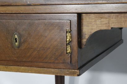 Flat desk in natural wood, opening with two...