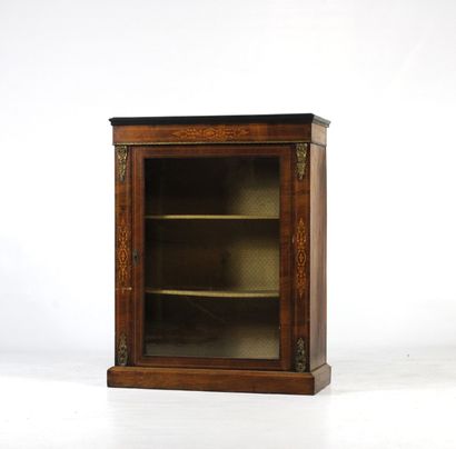 Walnut display case opening with a front...