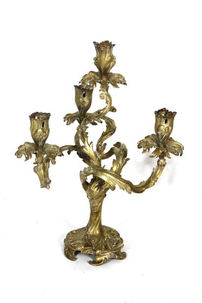 Pair of four-light gilt bronze candelabra...