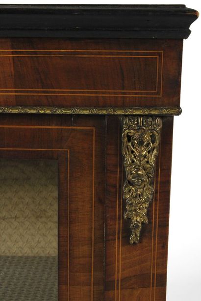 Walnut display case opening with a front...