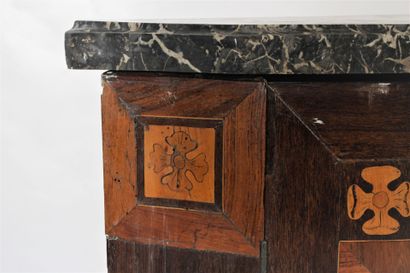 Exotic wood and fruitwood veneer inset, opening...