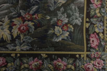Wool tapestry decorated with a deer hallali....