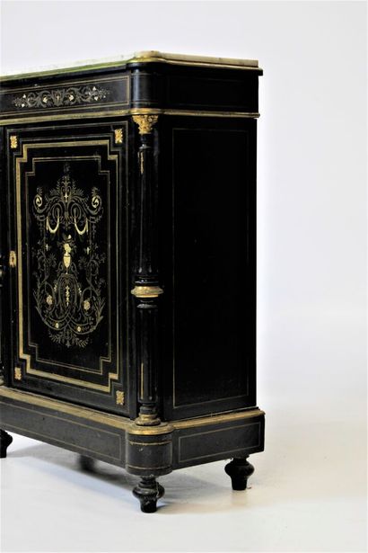 Black lacquered wood high cabinet, opening...