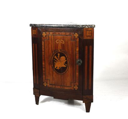 Exotic wood and fruitwood veneer inset, opening...