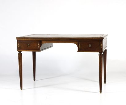 Flat desk in natural wood, opening with two...