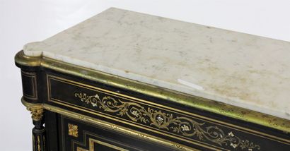 Black lacquered wood high cabinet, opening...