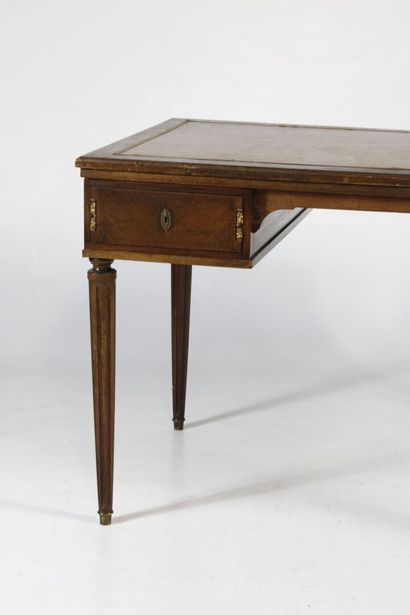 Flat desk in natural wood, opening with two...