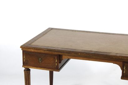 Flat desk in natural wood, opening with two...