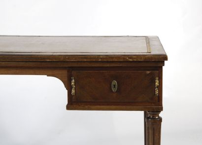 Flat desk in natural wood, opening with two...