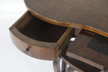 Oak kidney-shaped table opening with two...