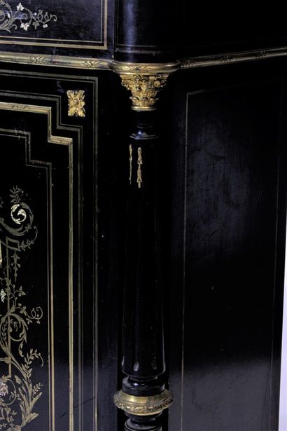 Black lacquered wood high cabinet, opening...