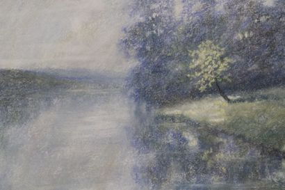 Eugène SENAMAUX (XXE)
Paysage lacustre 
Pastel...