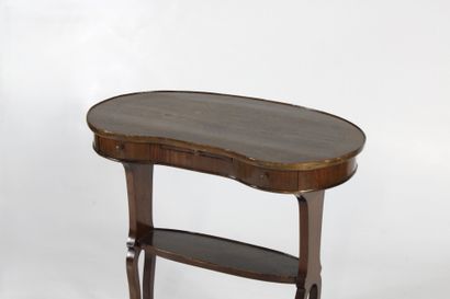 Oak kidney-shaped table opening with two...