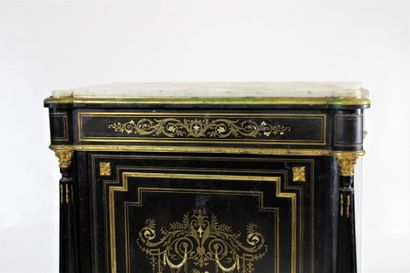 Black lacquered wood high cabinet, opening...
