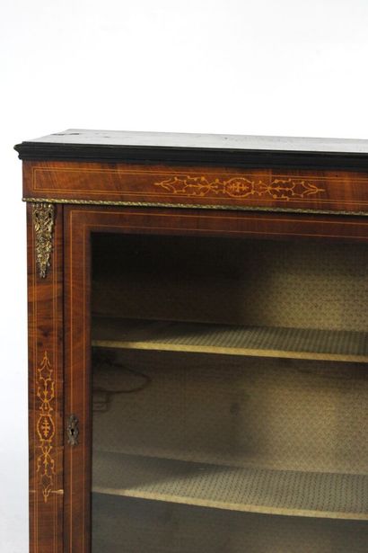 Walnut display case opening with a front...