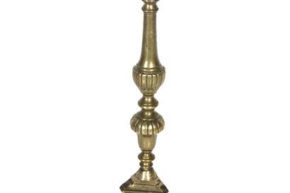 Gilt bronze candle pick with carved decoration....