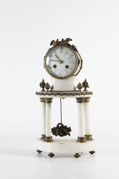 Portico clock in white marble with ormolu...