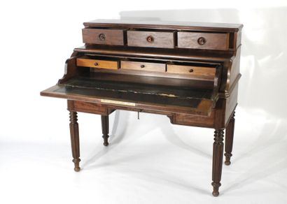 Mahogany veneered stepped desk opening with...