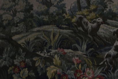 Wool tapestry decorated with a deer hallali....