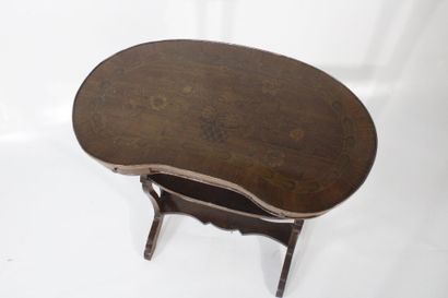Oak kidney-shaped table opening with two...