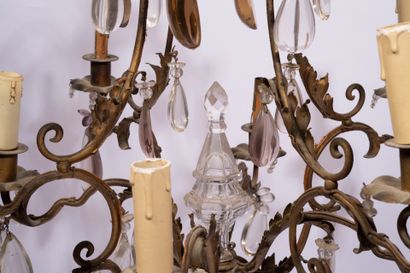 Brass and crystal chandelier with seven arms...