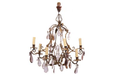 Brass and crystal chandelier with seven arms...