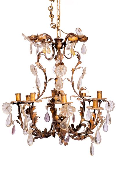Brass and crystal chandelier with seven arms...