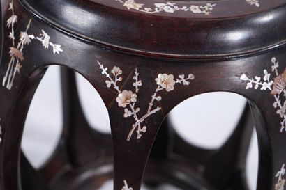 CHINA 
Pair of stools in exotic openwork...