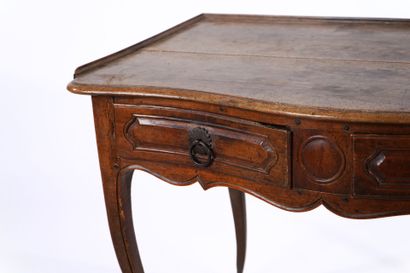 Natural wood writing table opening with two...