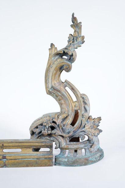 Chased and gilt bronze andirons decorated...