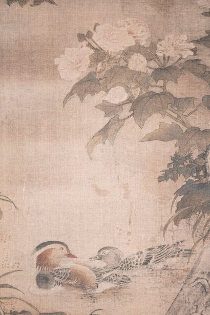 CHINA. 
Painting on silk depicting ducks...