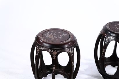 CHINA 
Pair of stools in exotic openwork...