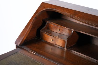 Natural wood sloping desk opening with flap...