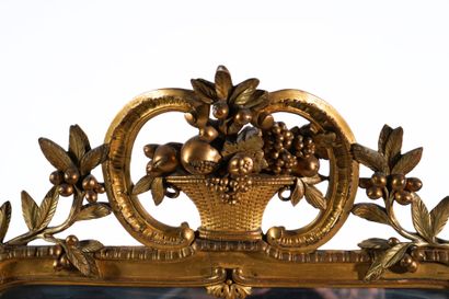 Large rectangular beveled mirror with carved...