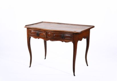 Natural wood writing table opening with two...