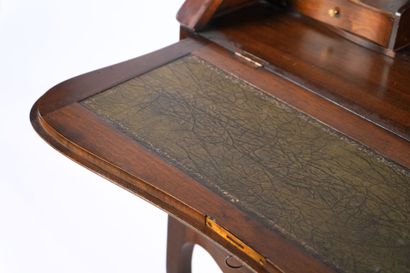 Natural wood sloping desk opening with flap...