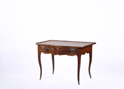 Natural wood writing table opening with two...