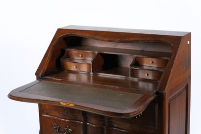 Natural wood sloping desk opening with flap...
