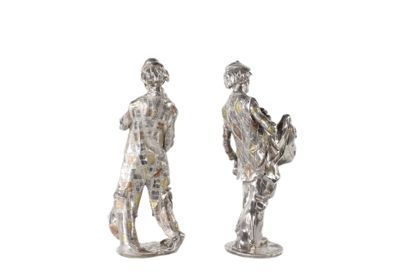 Paire de clowns en argent, métal argenté...