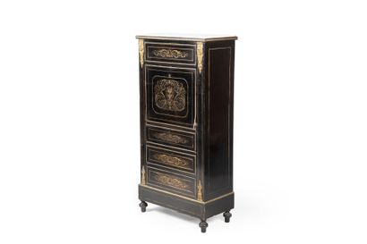 Secrétaire de dame en bois noirci et marqueterie...