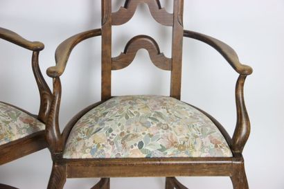 Pair of wooden armchairs with straight back,...